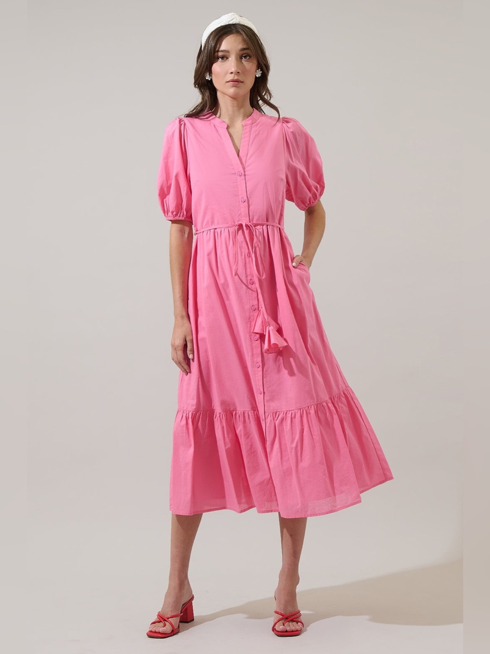 Sugarlips Beth Button Down Midi Dress Bubble Gum Pink Small New With Tags